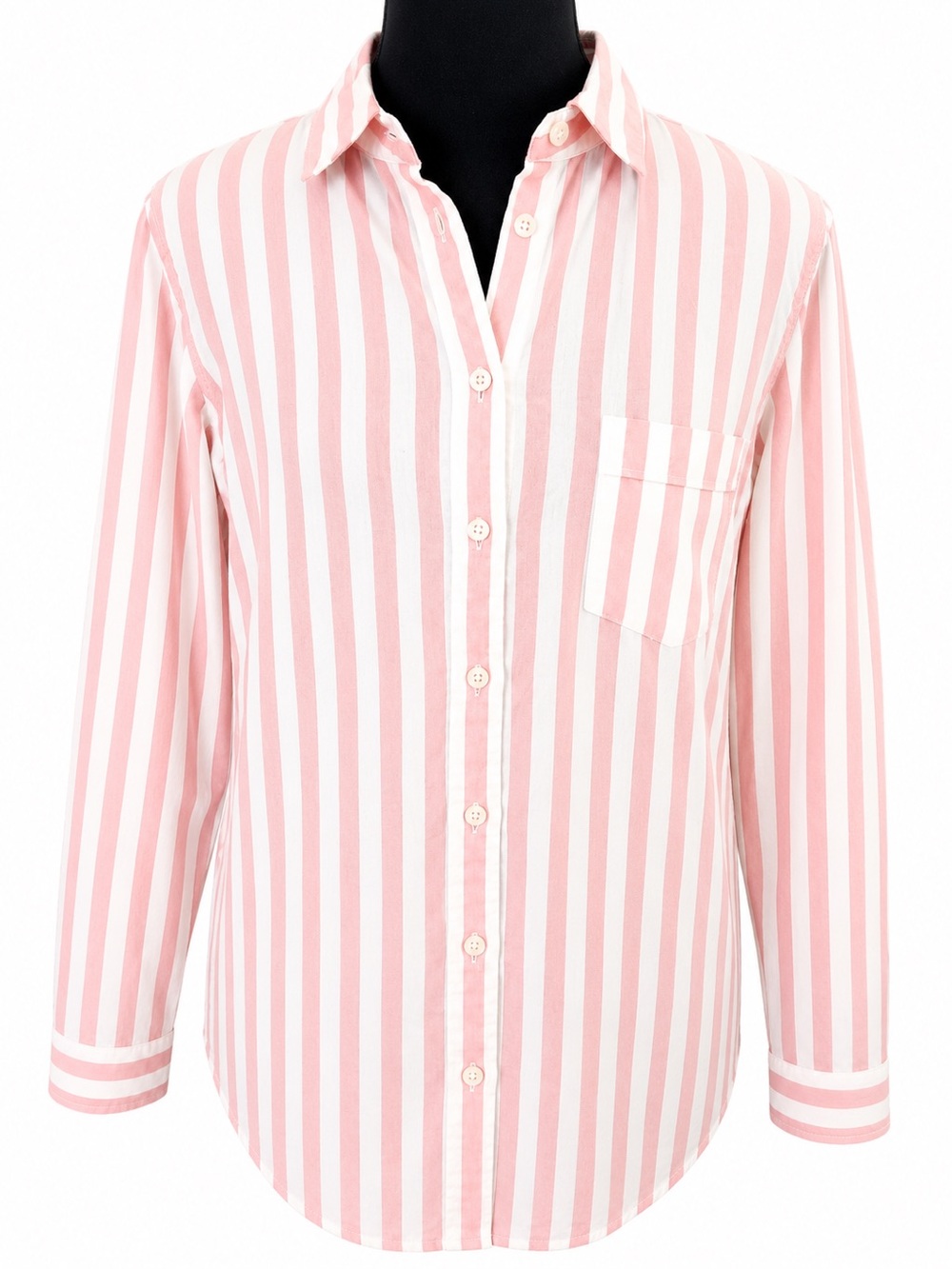 J.Crew Pink White Stripe Stretch Button Front Shirt Petite Large PL Cotton Top
